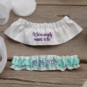 We're simply meant to be Bridal Wedding Garter Set Your Colors Embroidered